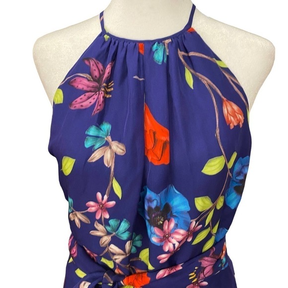 Parker Blue silk Halter Neck Front Tie Waist Floral Tank Top Womens Size Medium - Picture 5 of 11